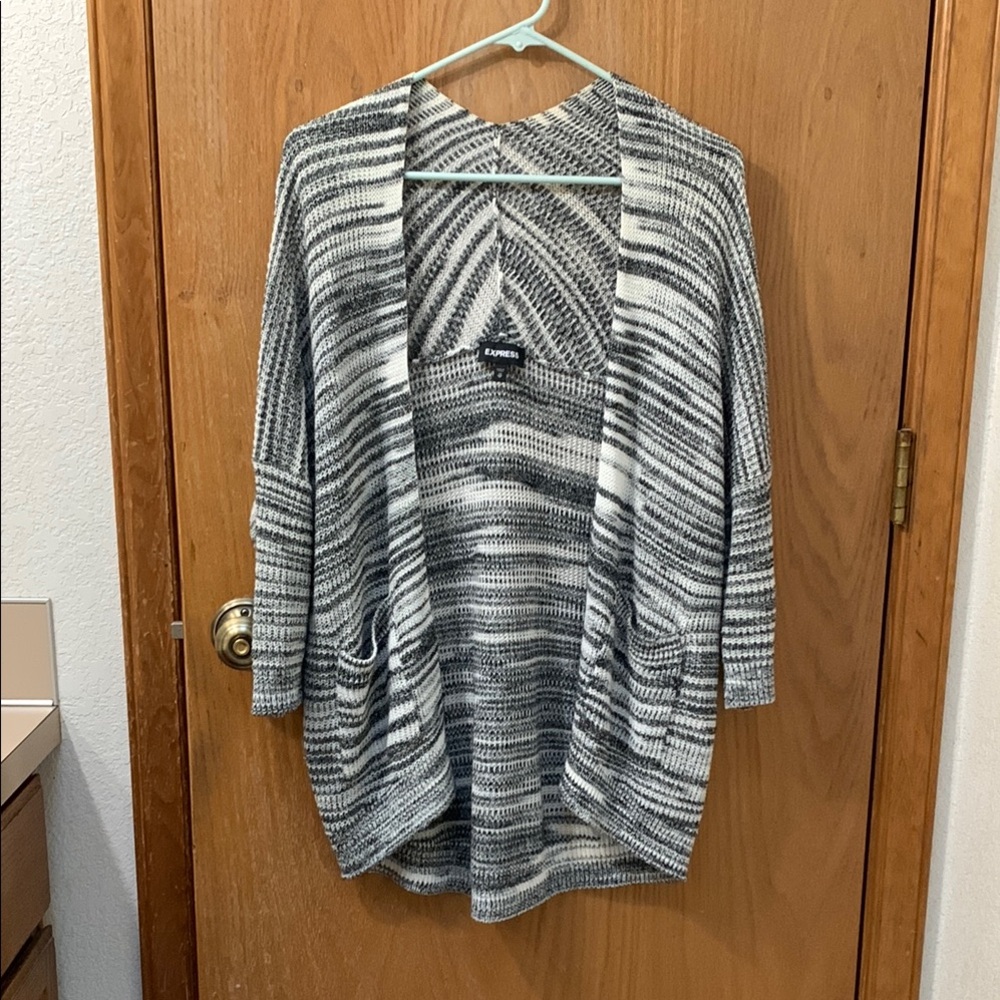 EXPRESS Size XS Striped Gray Sweater Cardigan